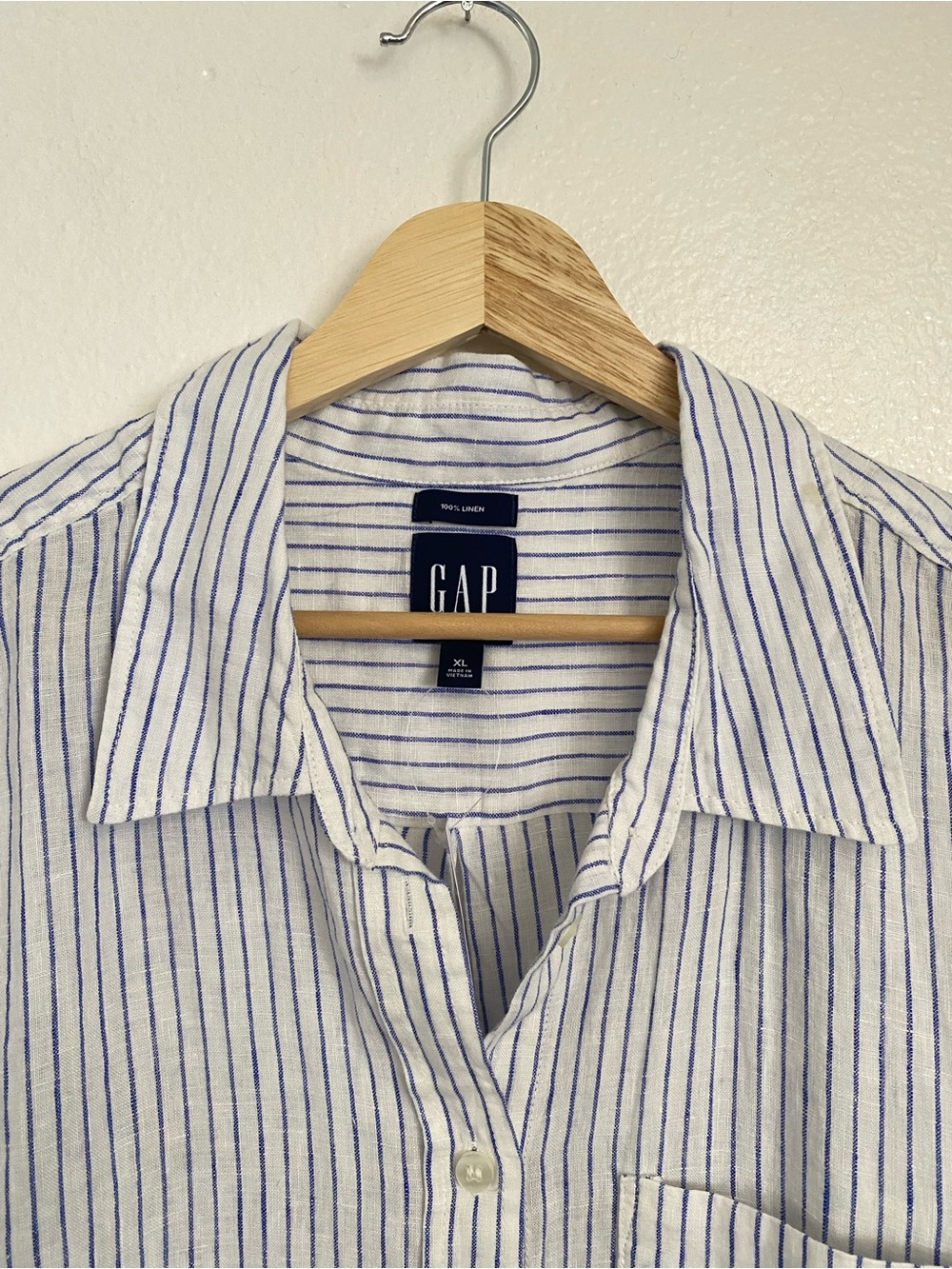 GAP Men's 100% Linen Striped Button-Up Shirt Size XL NWT - Picture 4 of 12